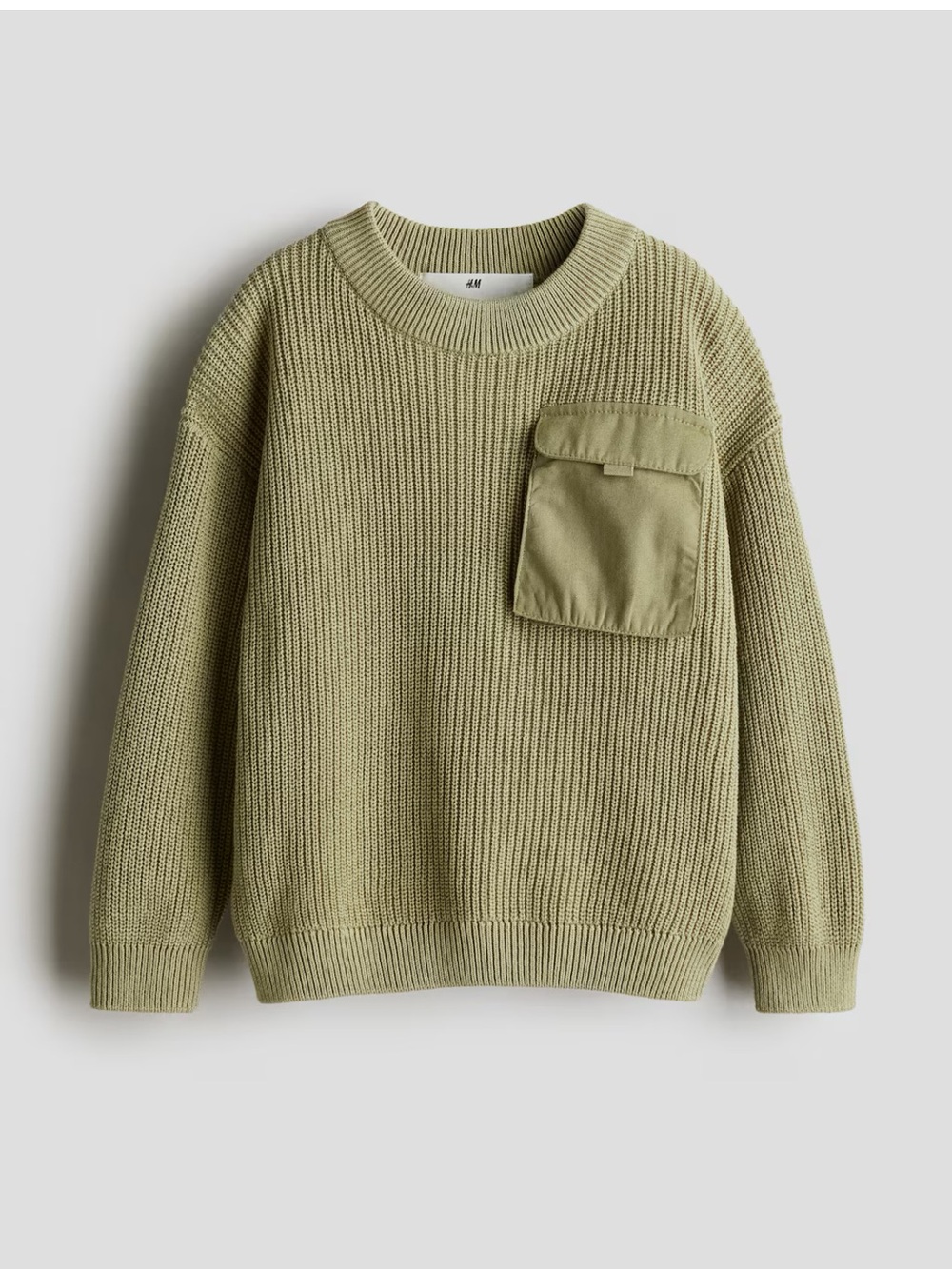 H&M Olive Crewneck Sweater with Chest Pocket